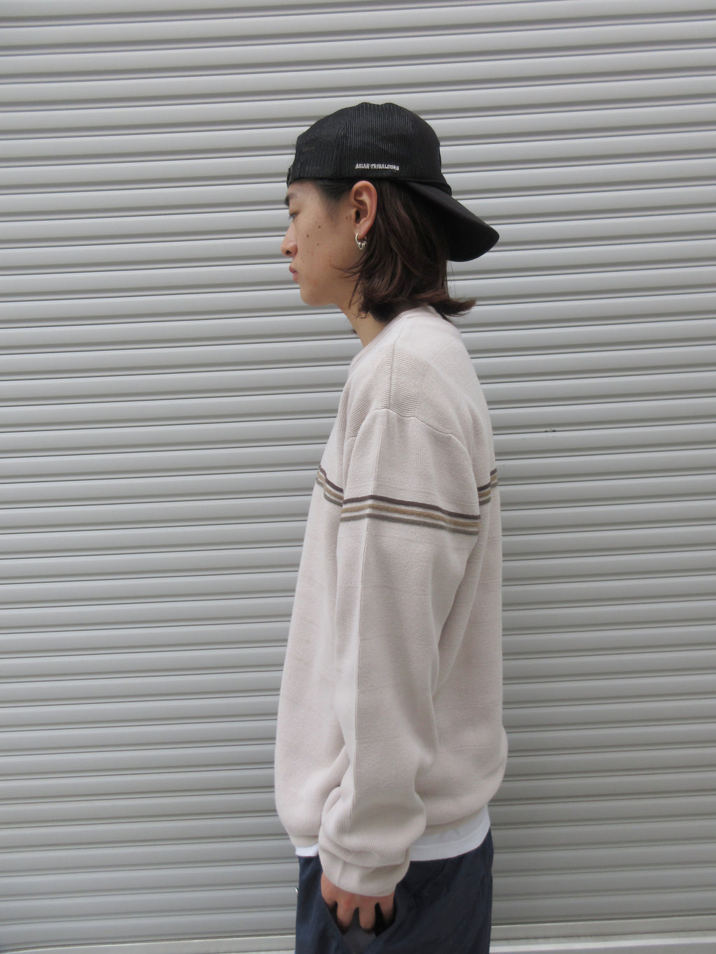 00s ROUTE66 Border Lining Knit Sweater