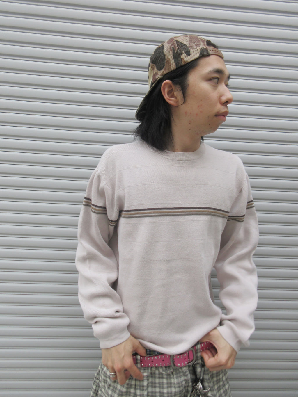 00s ROUTE66 Border Lining Knit Sweater