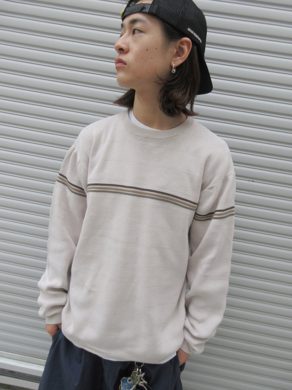 00s ROUTE66 Border Lining Knit Sweater