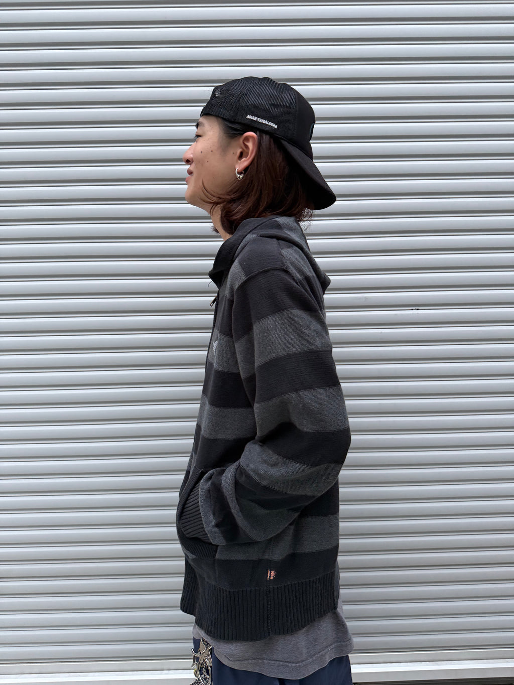 10s AMERICAN EAGLE Zipup Striped Knit Hoodie
