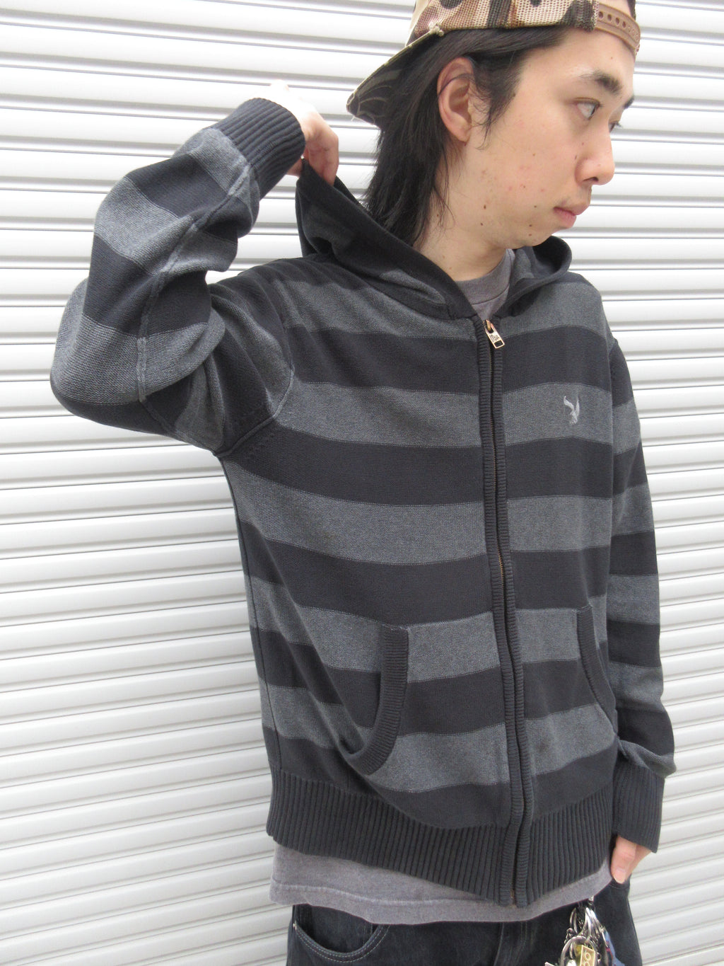 10s AMERICAN EAGLE Zipup Striped Knit Hoodie