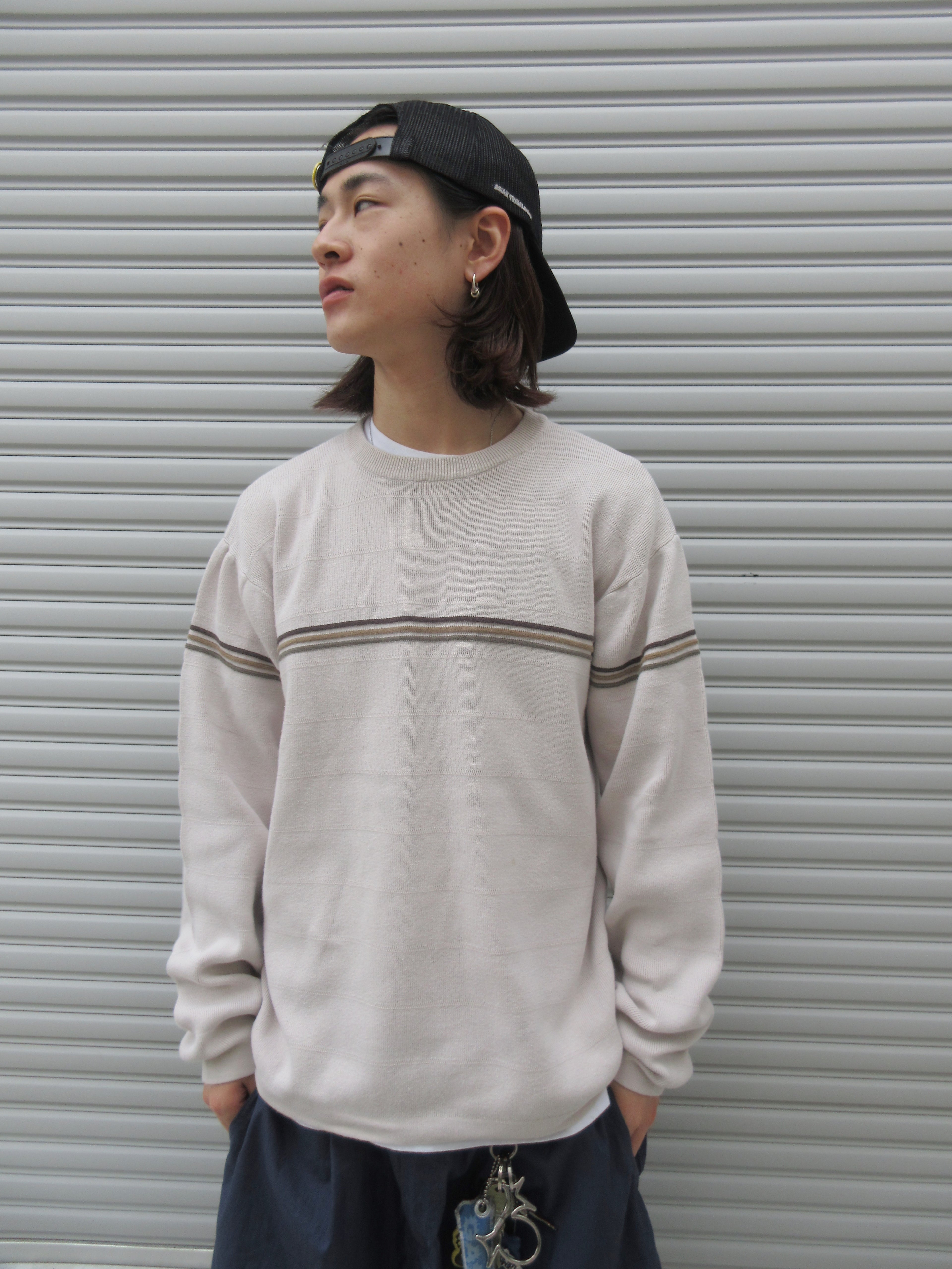 00s ROUTE66 Border Lining Knit Sweater
