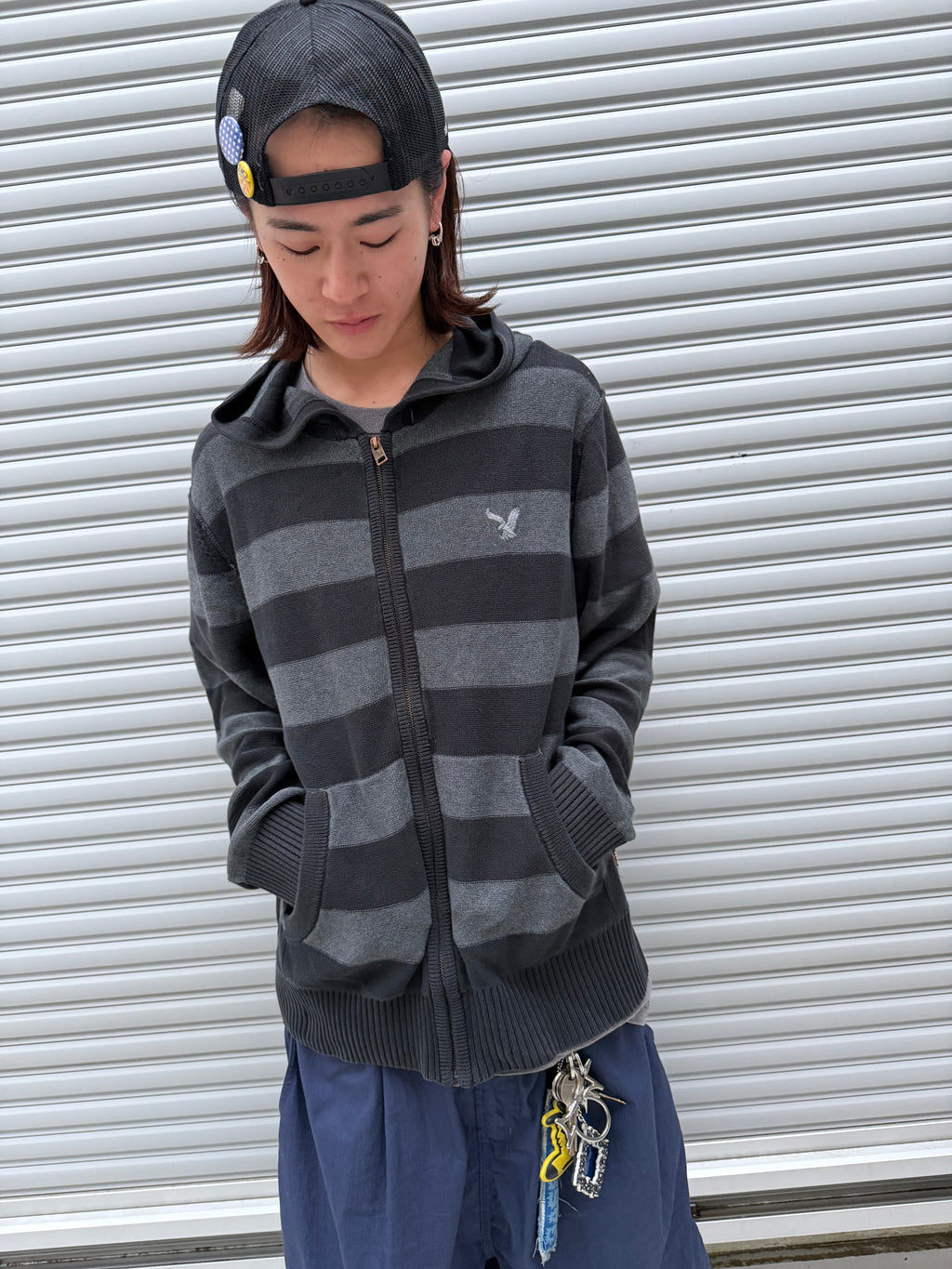 10s AMERICAN EAGLE Zipup Striped Knit Hoodie